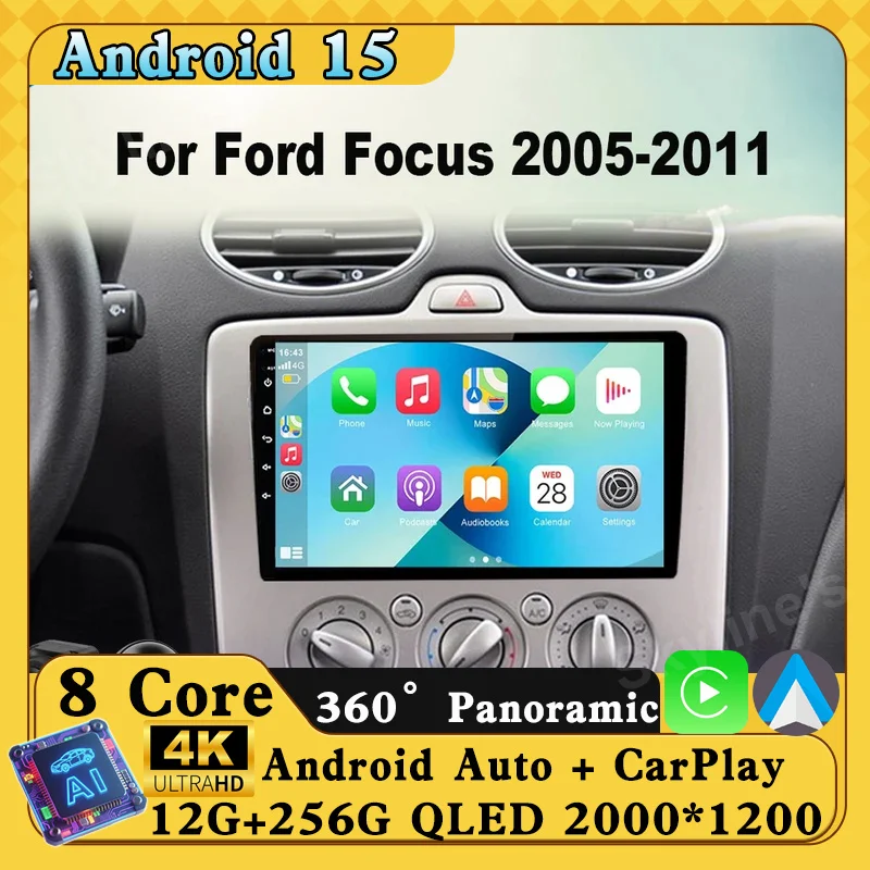 9 inch Android 16 Auto Car Radio For ford focus EXI MT 2 3 Mk2 2004 -2011 2 Din Multimedia Player Carplay autoradio Stereo GPS