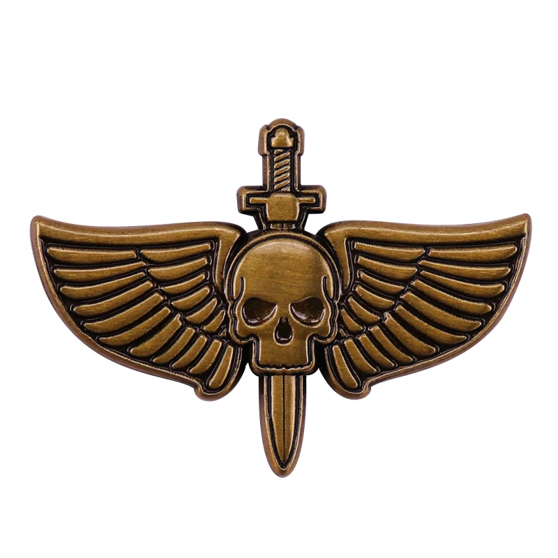 skull wings sword badge retro pin