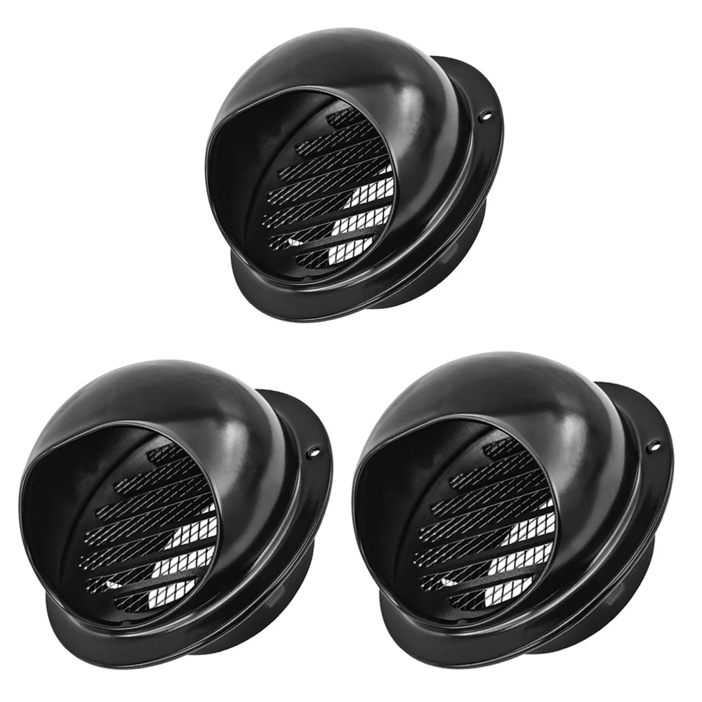 Round 304 Stainless Steel Ducting Vent Cover, 50-100mm Black Louvered Wall Exhaust Vent Cap with Built-in Fine Mesh Grille