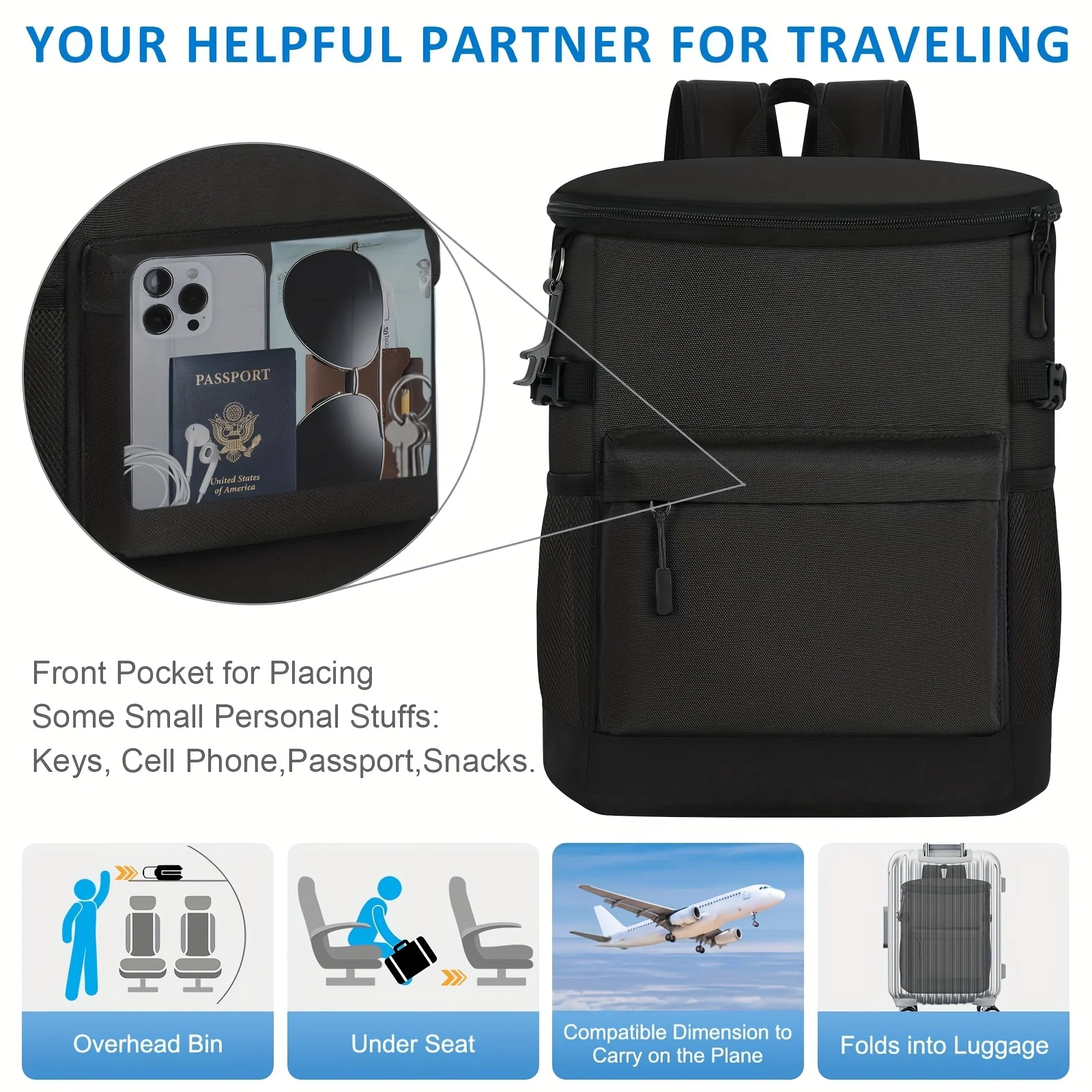 Kühlrucksack, 33 Dosen, Rucksackkühler, isoliert, auslaufsicher, weiche Strandkühltasche für Männer und Frauen, Eistruhenrucksack, Camping, Wandern