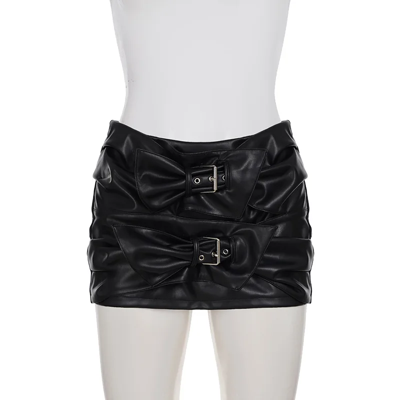 Spicy girl sexy bow metal buckle pleated wrapper hip low waist skirt