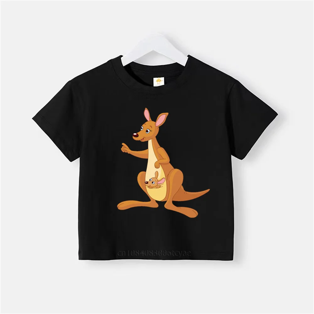 Summer Boys and girls printed kangaroo T-shirt round neck cotton short sleeve top children's cartoon casual hip hop clothing