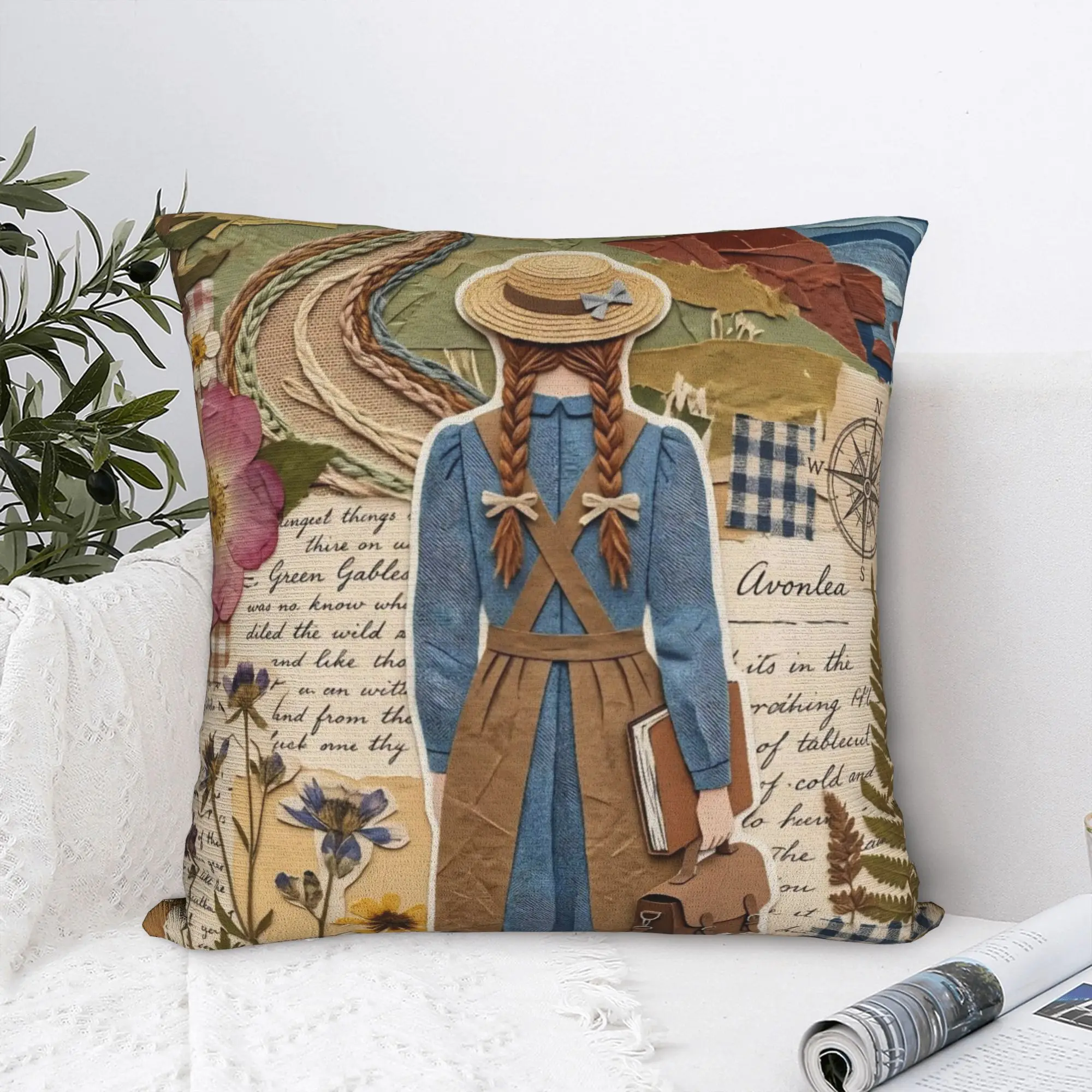 Green Gables Cartoon Anne Pillowcase Printed Polyester Cushion Cover Gift Book Lover Quote Throw Pillow Case Cover Home Zippered