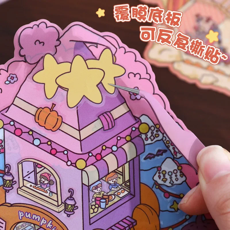 Happy Party 3D DIY Sticker Playable Cabin Scene Sticker Pocket Stacking Pasting Festival Birthday Xmas Gift for Kid Child image 4