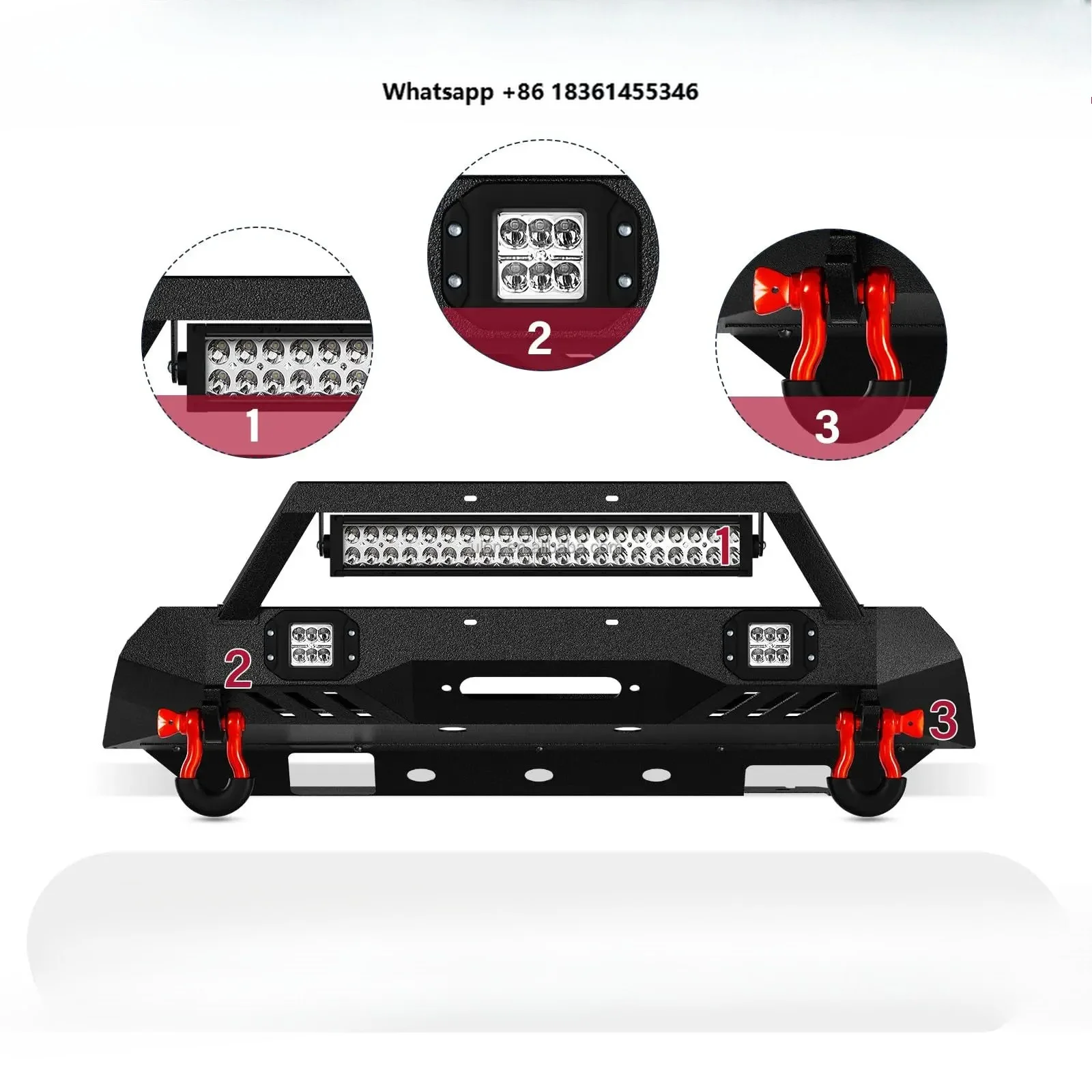 For 2016-2023  Tacoma 3rd Gen Front & Rear Bumper With Winch Plate, LED Lights, Sensor Holes And D-rings Pickup Truck