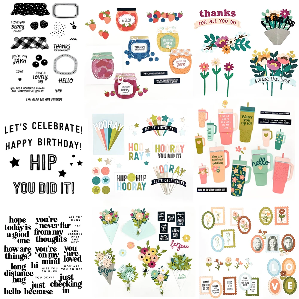 Burst of Blooms/Hugs/Cheer Stamps and Cutting Dies Berries and Jam Cup Die Cut Set For DIY Scrapbooking Paper Craft Card Making