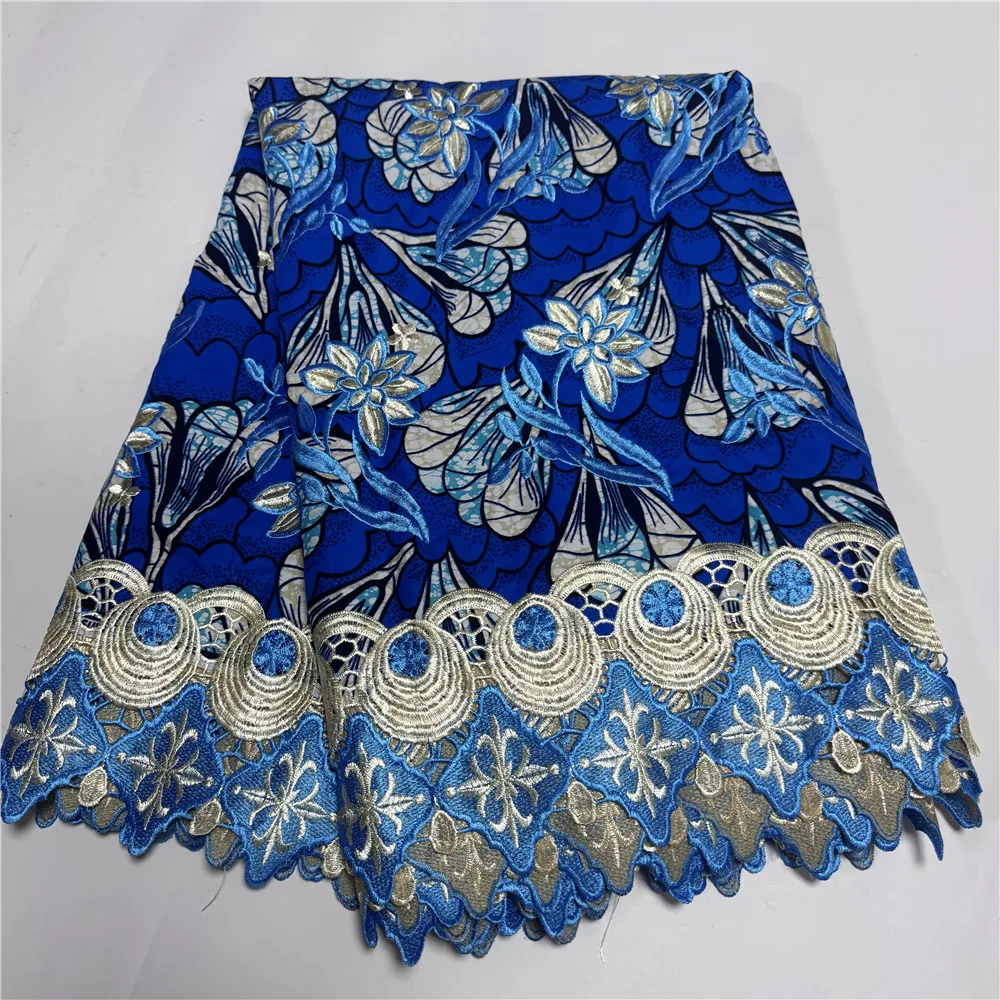 

Новая африканская ткань из 100% хлопка с вышивкой, 6 ярдов, с восковым принтом, гипюровое кружево, мягкая ткань для шитья, 19A19