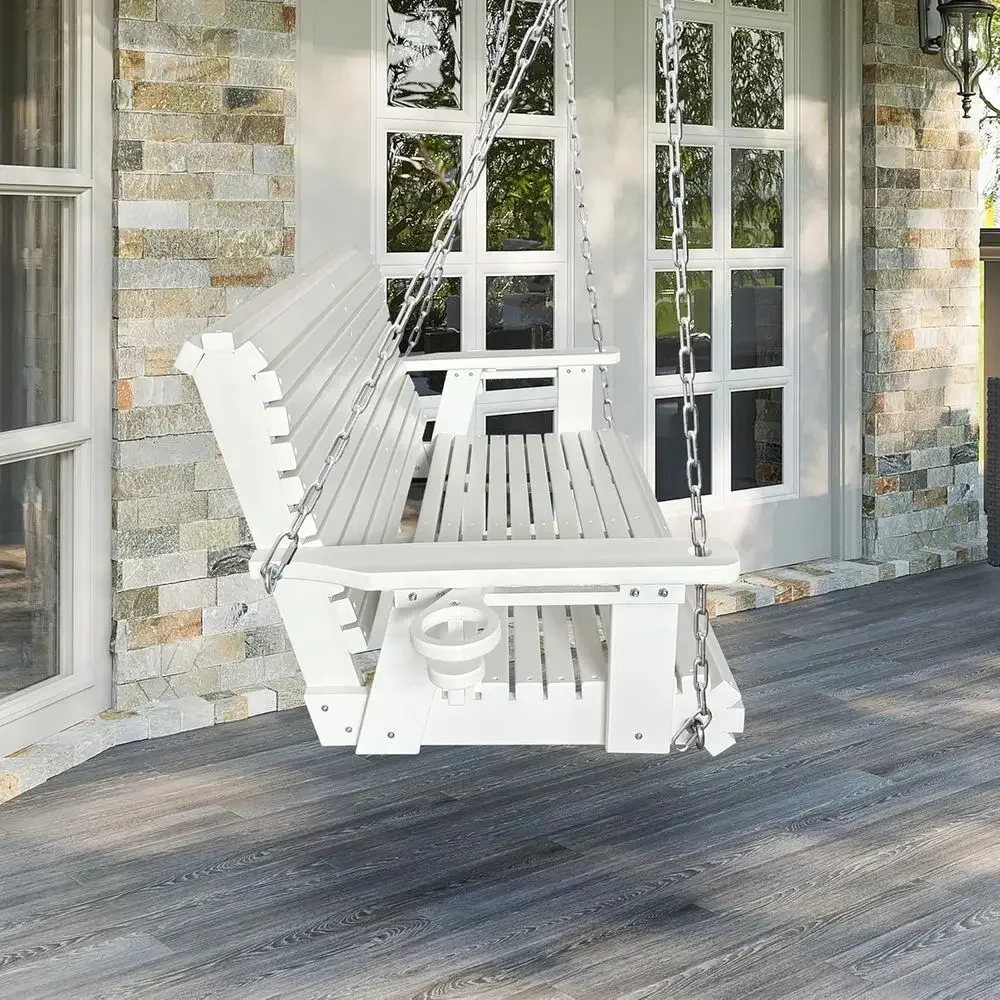 Heavy-Duty HDPE Porch Swing with 18/8 Stainless Steel Bolts, Ergonomic Design, Weather-Resistant, Supports 1200 LBS, Outdoor Pat