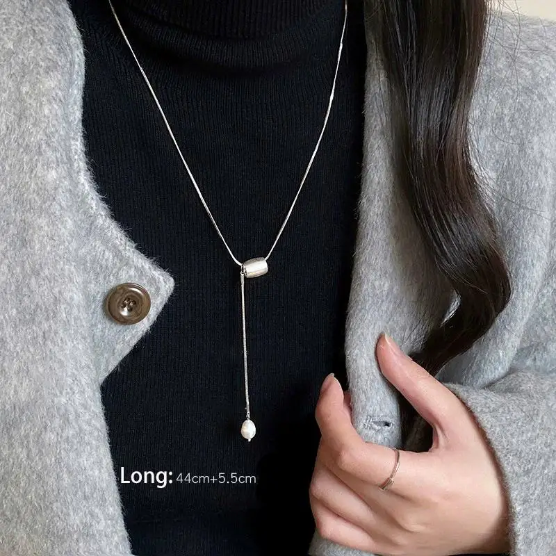 Women's 925 Sterling Silver Bead Geometry Necklace, Korean Design