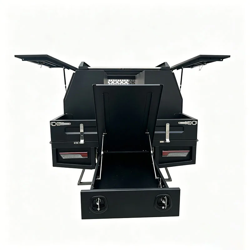 Dual/single/multi-cab 4X4 aluminum pickup cargo box and tool box with roof rack, headplate, water tank and fuel filler for pick