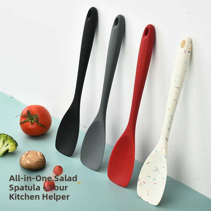 High-Temperature Resistant Silicone Kitchen Utensils Integrated Cooking Spoon Mixing Spoon Anti-Scalding Scraper Salad