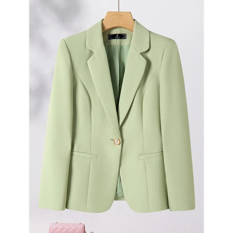 Blazer élégant blanc imbibé pour femme, veste de bureau pour femme, manches longues, bouton unique, manteau formel, automne, hiver, printemps