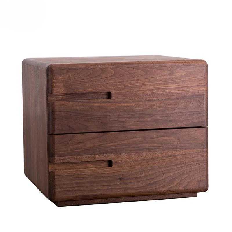 Nordic black walnut bedside table simple modern Japanese log color full bedside table