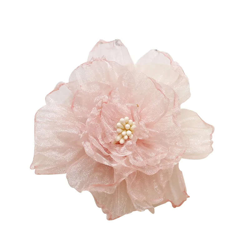 5PCS/Lot Pink Organza Blossoms Flower Appliques Sewing For Headband Rose Fabric Flowers For Hairpin Earrings Accessories