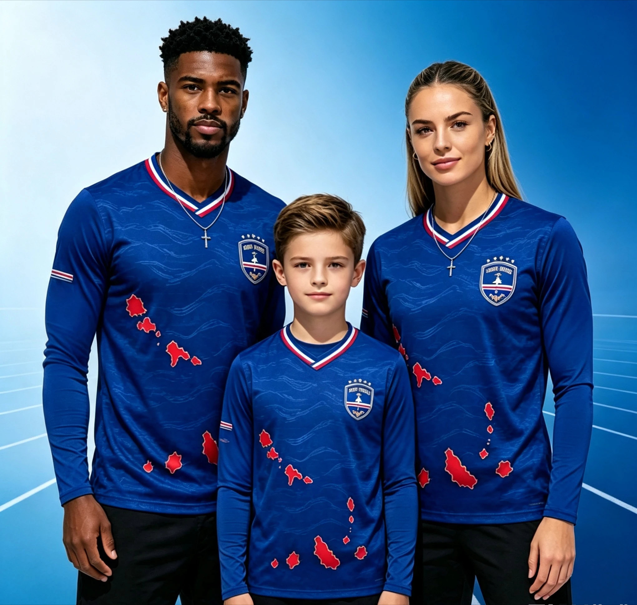 Cape Verde Map Print Long Sleeve Football Jersey,Breathable Quick Dry Polyester Sport Shirts,Family Matching Tops for Men Kids