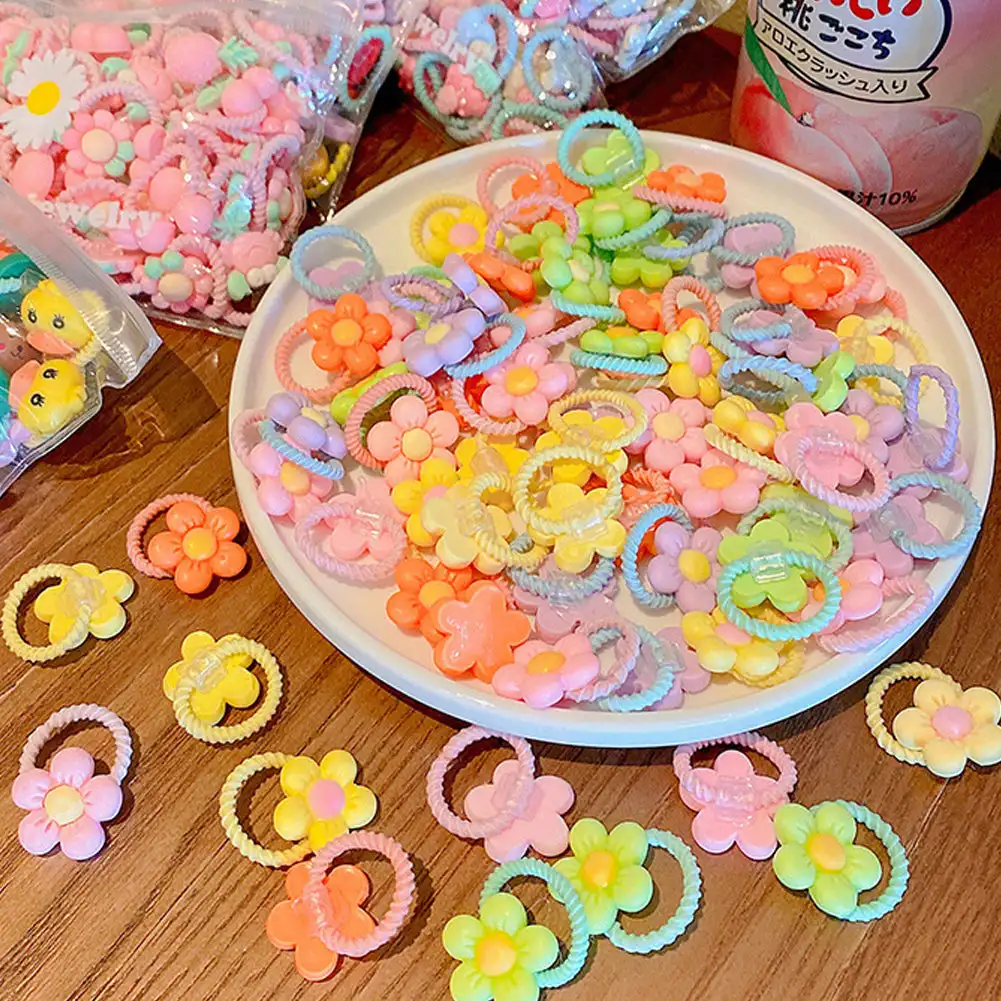 20pcs/bag Cute Cartoon Children Elastic Hair Bands Kids Girls Bow Scrunchies Hair Ropes Sweet Hair Circle Baby Hair Accessories