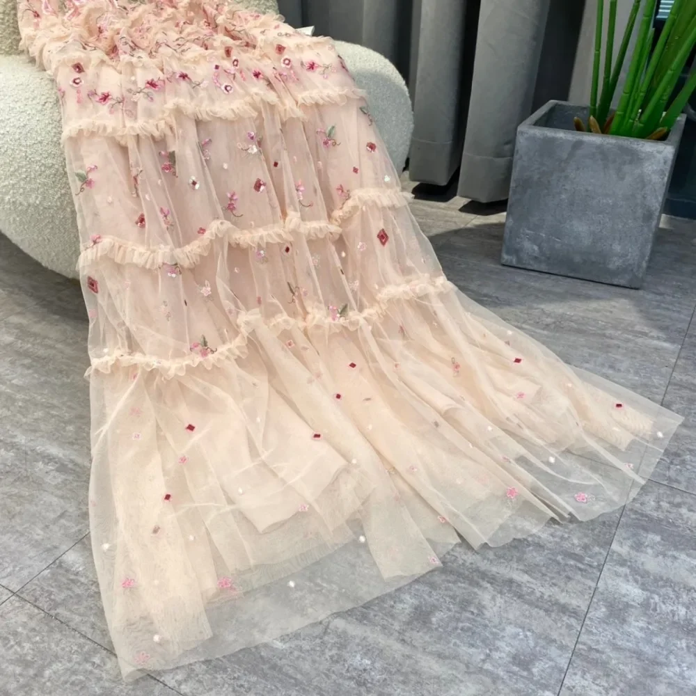 For Ladies Daily Beautiful 2025 New Beautiful Pink Rose Floral Printmidi Dresses 2025 High Quality