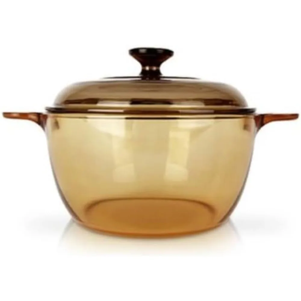 

Жаростойкая стеклянная керамическая кастрюля с двойной ручкой и крышкой, кастрюля емкостью 2,5 л для использования в плите и духовке — янтарная прозрачная посуда