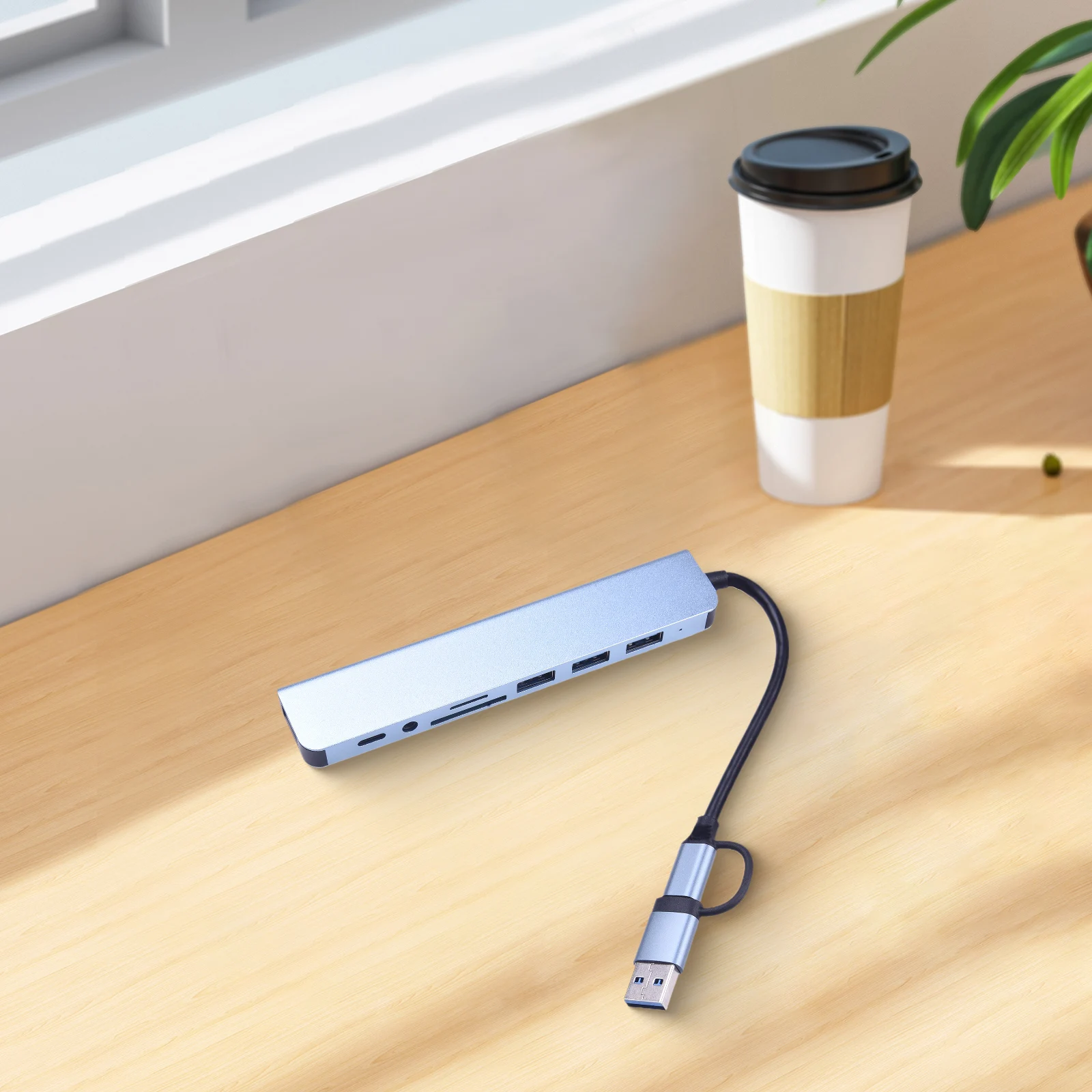 High Speed 8-in-2 USB Hub Docking Station With Audio And Charging For Computers Memory Card Reader Laptop Disk Converter