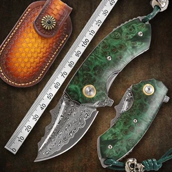 High-quality Mini Folding Knife Damascus Steel Knife EDC Pocket Knife Outdoor Self-Defense Hunting Camping Knife Men's Knife