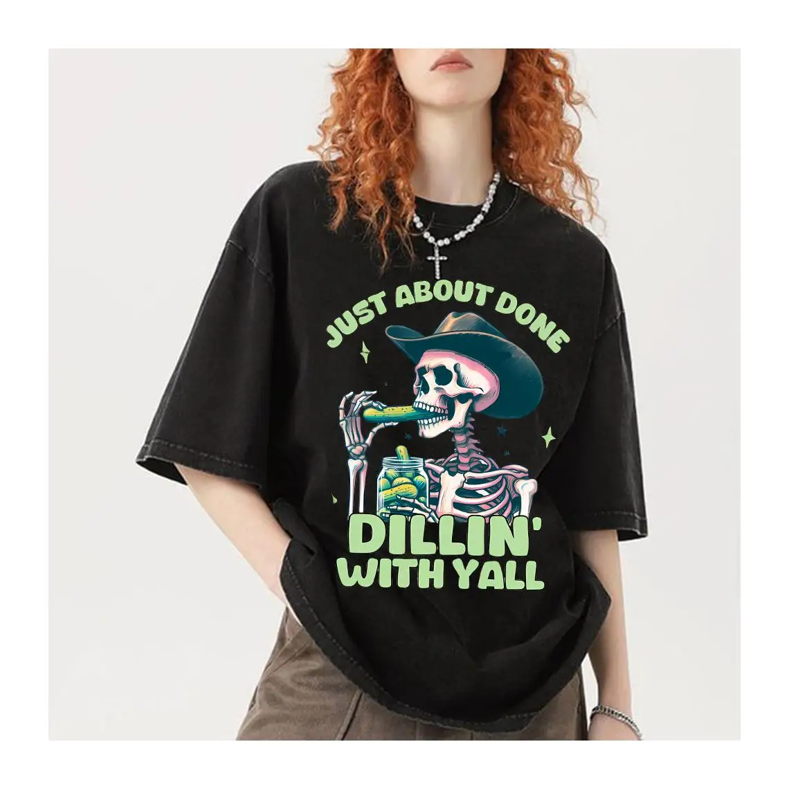 

Винтажная стираная футболка с ковбойским скелетом для мужчин и женщин, футболка с рисунком и рисунком, забавный укроп с Yall, уличная одежда в стиле ретро в стиле вестерн, большие размеры