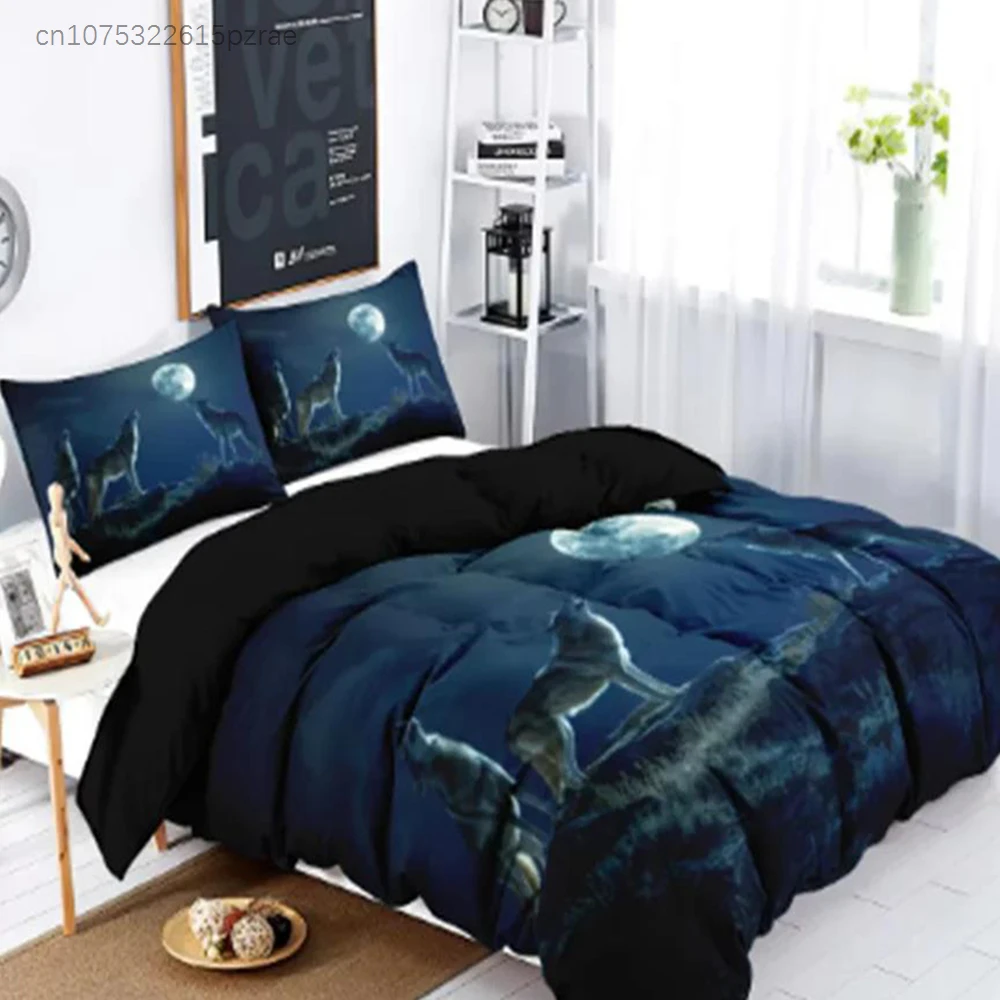 Wolf And Moon Theme Series Print Bedding set,comfortable,warm,For bedroom,hotel,homestay(1*down Duvet cover+2*pillowcase,No Core