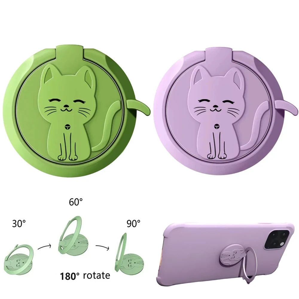 Handy-Fingerringhalter, Aufkleber auf der Rückseite, niedliche Cartoon-Katze, runder Desktop-Telefonständer, für iPhone 15, Samsung, Huawei, Xiaomi