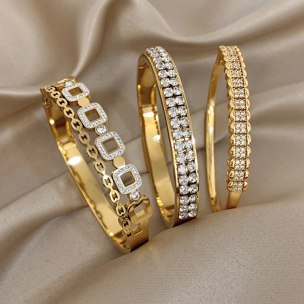 Greatera Square Hollowed-out Diamond-encrusted Bracelet Small Chain Row Design High-end MenWomen's Waterproof Open Bangle Gifts