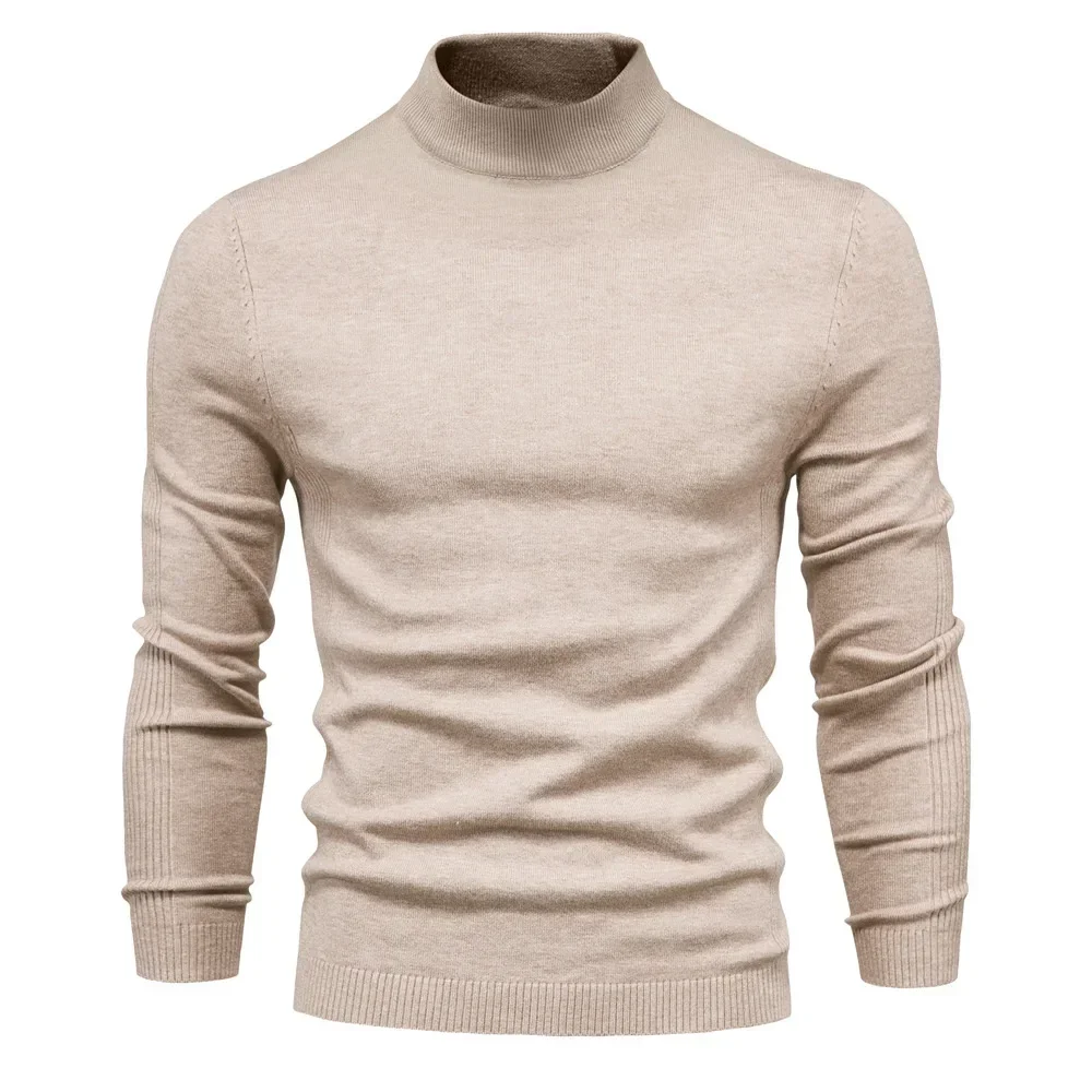 Mens Sweaters Autumn Winter Thick Warm Mid Neck Slim Fit Large Size Solid Color Knit Male Pullovers Ropa Para Hombre