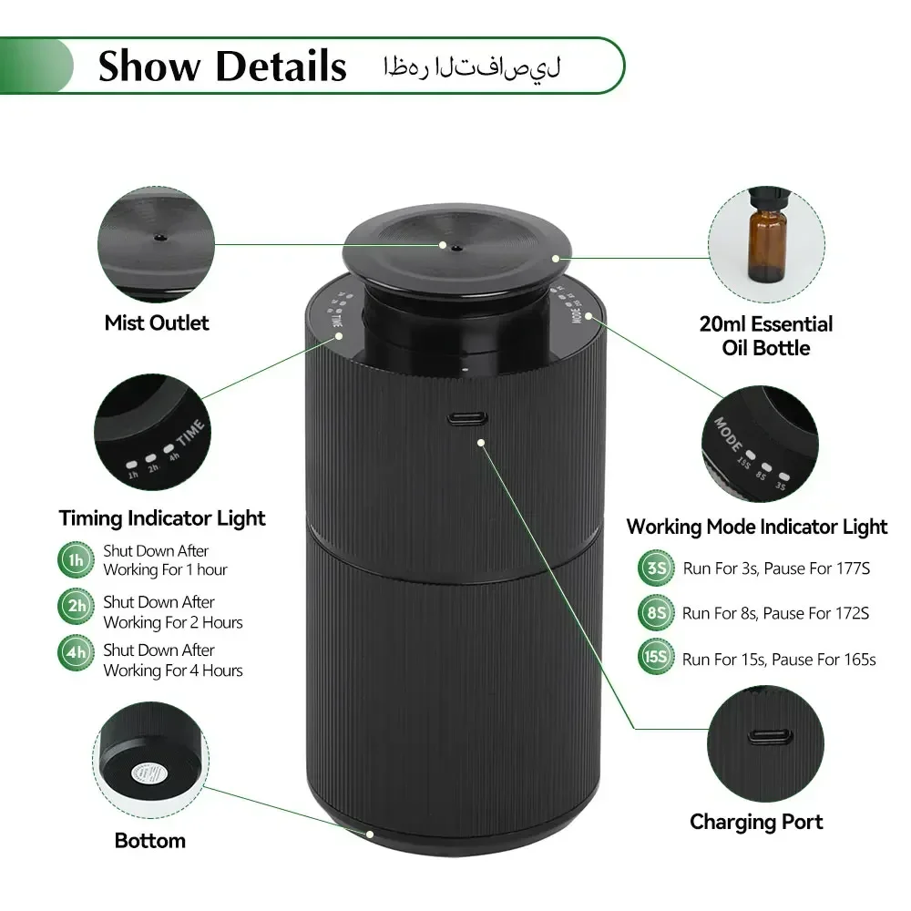 Namste Car Aroma Diffuser USB Charging Aluminium Alloys Material Aromatic Oil Diffuser Air Freshener Device For Home Office