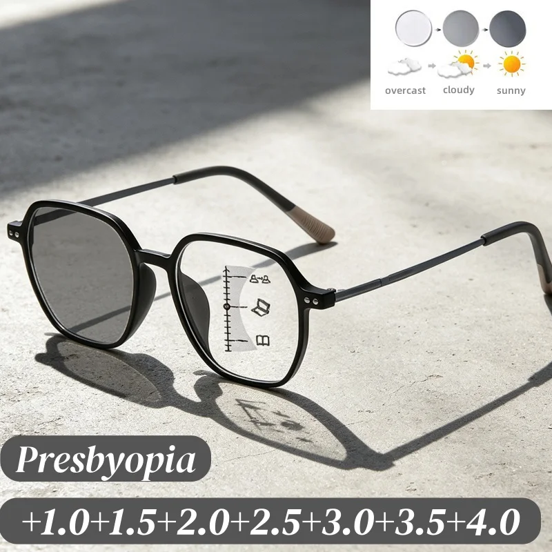 Lunettes de lecture progressives à changement de couleur pour l'extérieur, hommes et femmes, lunettes classiques anti-lumière bleue, lunettes photochromiques anti-UV