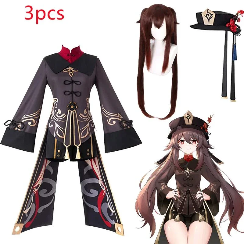 Hutao Costume Game Genshin Impact Hutao Figure Cosplay Wig Hat Coat Accessories Props Masquerade Halloween Set Woman's Gift