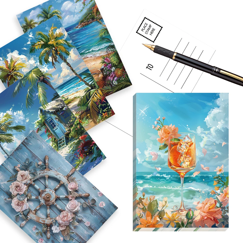 32-teiliges Vintage-Sommer-Postkarten-Set, Grußkarten mit Urlaubsthema, Wandaufkleber, Schlafzimmerdekoration, Retro-Postkartenserie.