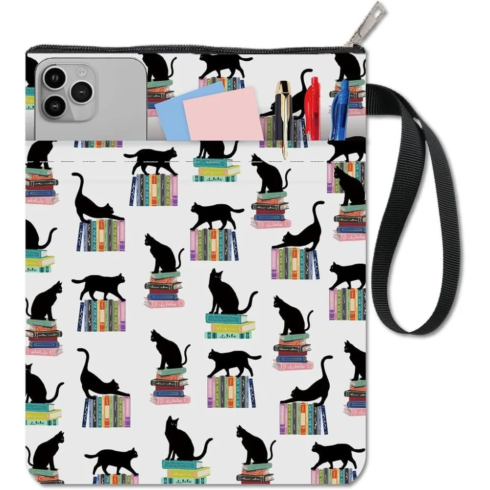 Book Sleeve Book Cover with Zipper and Extra Sleeve Black Cat Protector Pouch for Paperbacks Book Lovers Washable Fabric Cloth