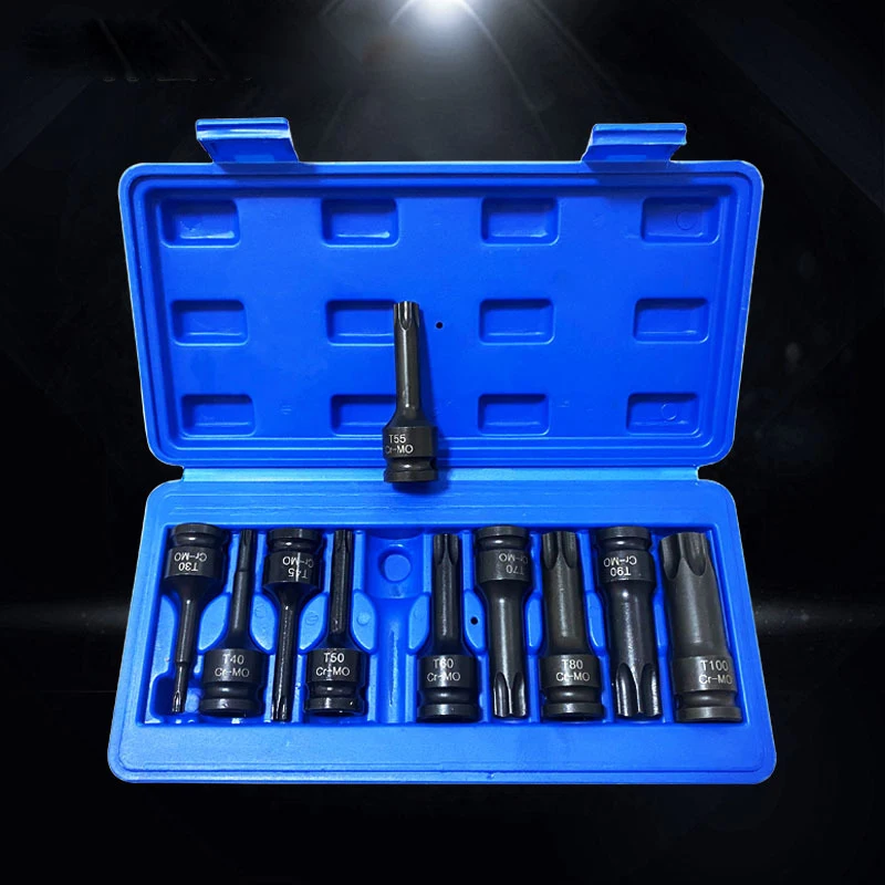 10PCS 1/2 inch Drive Impact Socket Hexagonal T30 T40 T45 T50 T55 T60 T70 T80 T90 T100 Star Bits Set  Plum Blossom Rotary Sleeve