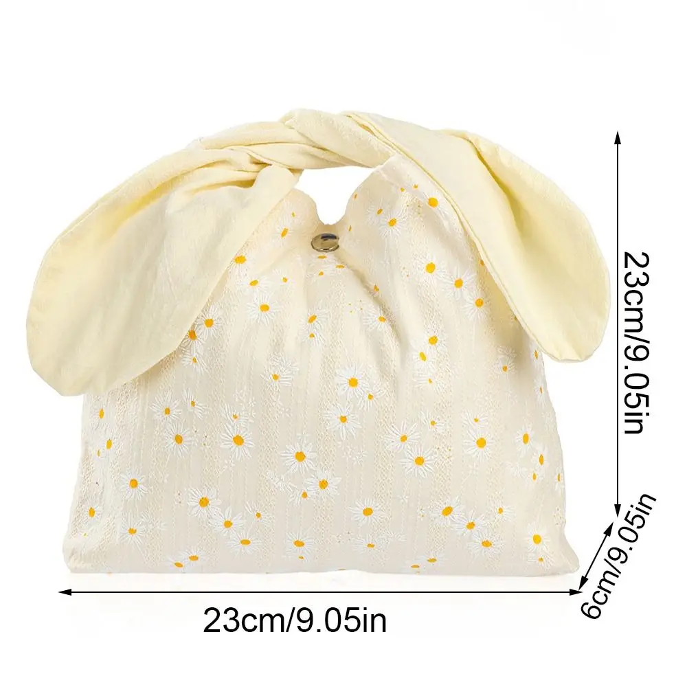 Cute Rabbit Ears Women Handbag Portable Canvas Picnic Lunch Bags Shopping Fold Bow Storage Bags