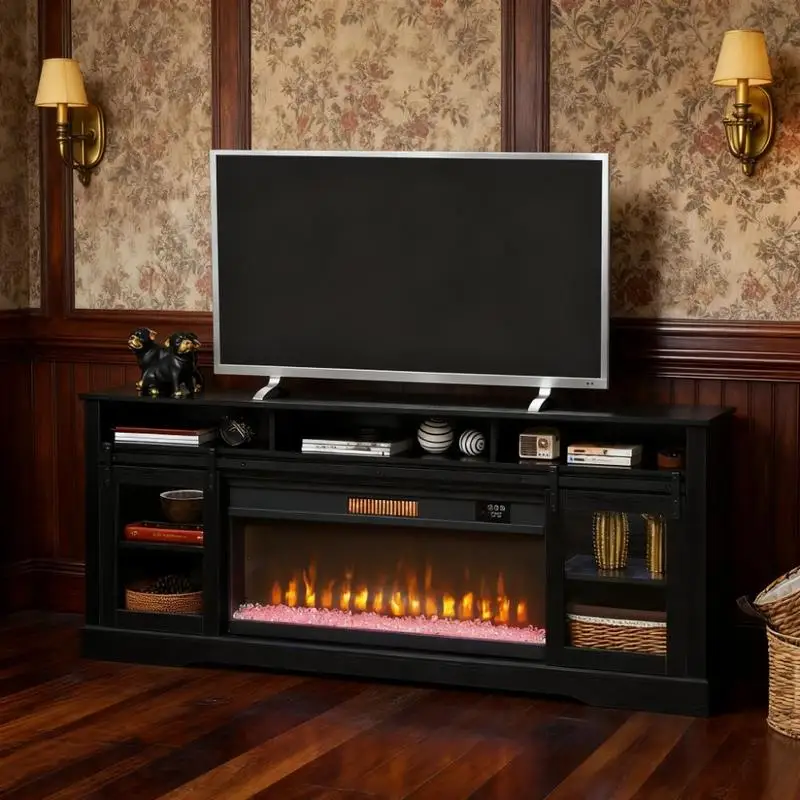 

Electric Fireplace TV Console with Open Storage & Side Cabinets