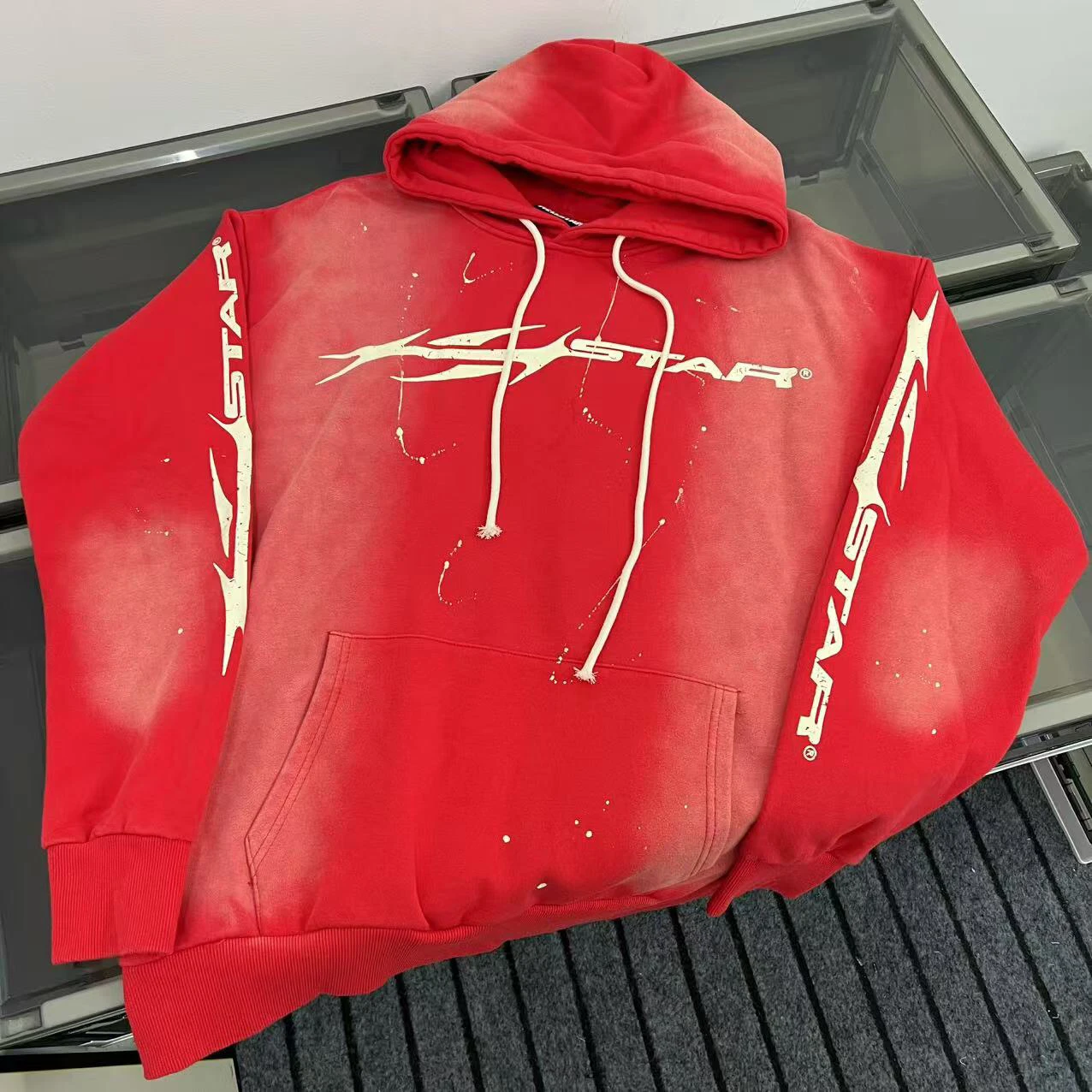 

Heavy Du Spray Ink Star Hell Vintage Hoodie Sweatirt Long Sve Autumn Youth Casual Streetwear Digital Letter Print