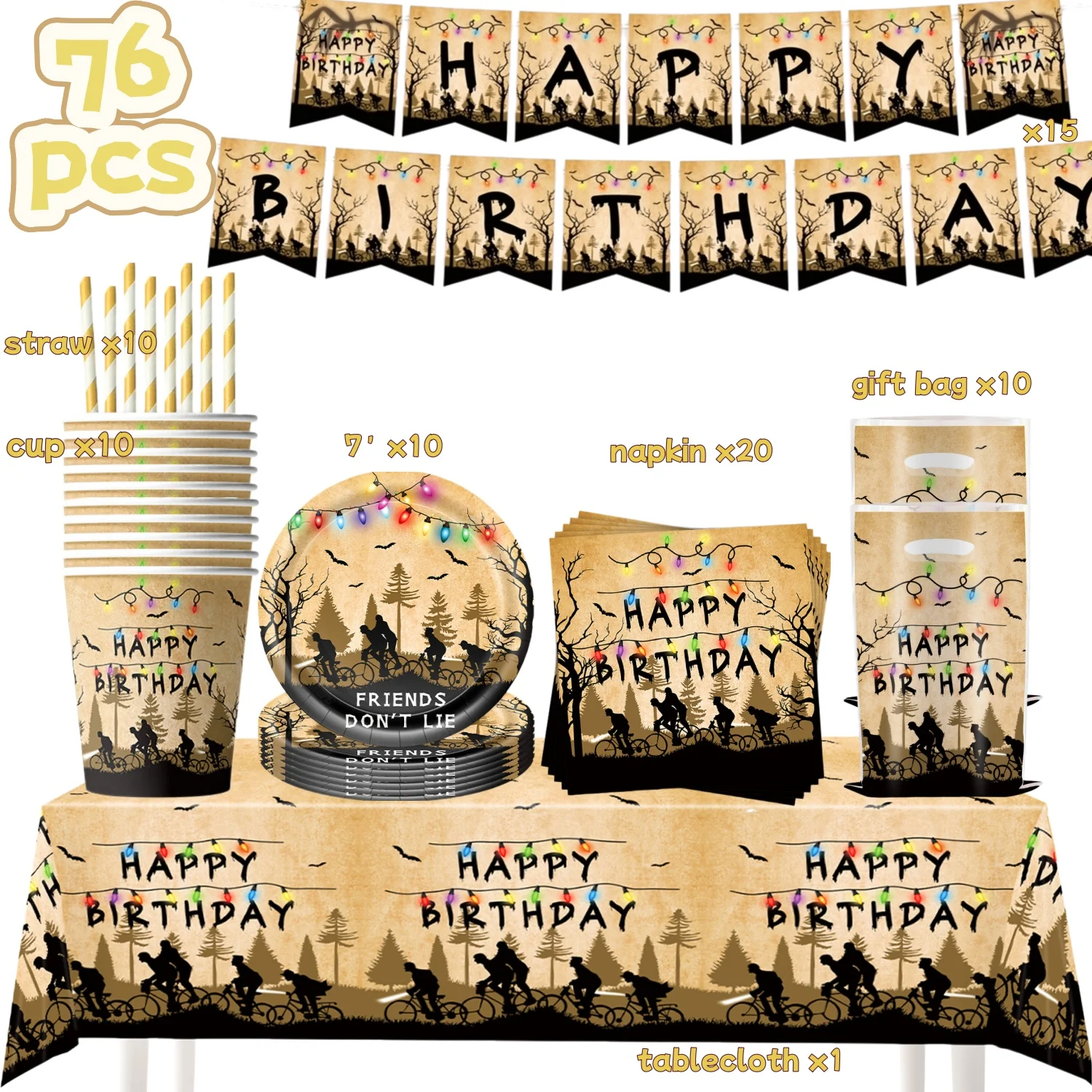 S-Stranger Season 5 Birthday Party Decor Set Disposable Tableware Set Cup Plate Napkin Gift Bag Cake Topper Flag Party Supplies