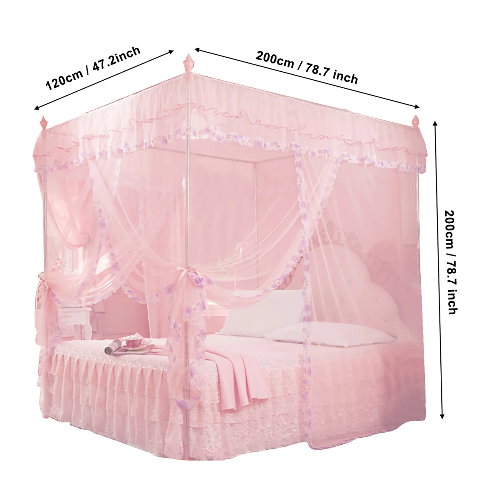 Bed Curtain Mosquito Net Luxury Princess 3 Side Openings Post Bed Curtain Canopy Netting Mosquito Net Bedding Mosquito Netting