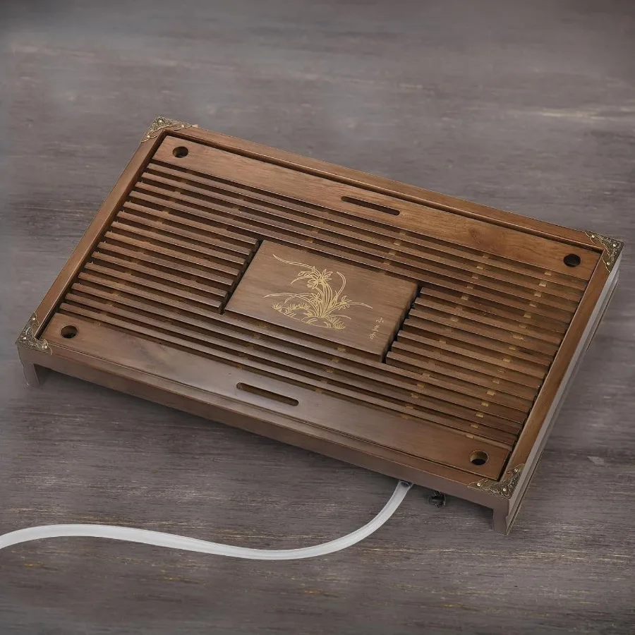 

17 Inch Wooden Tea Tray with Water Storage Kung Fu Tea Table for Home Office