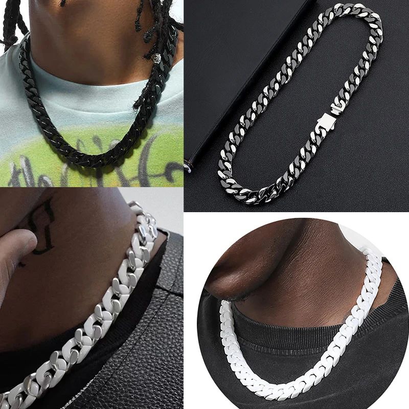 

18/20/22/24inch Ceramics Cuban Necklace Connect Stainless Steel Curb Link Chain For Men Women Chokers Hip Hop Jewelry Width 12mm