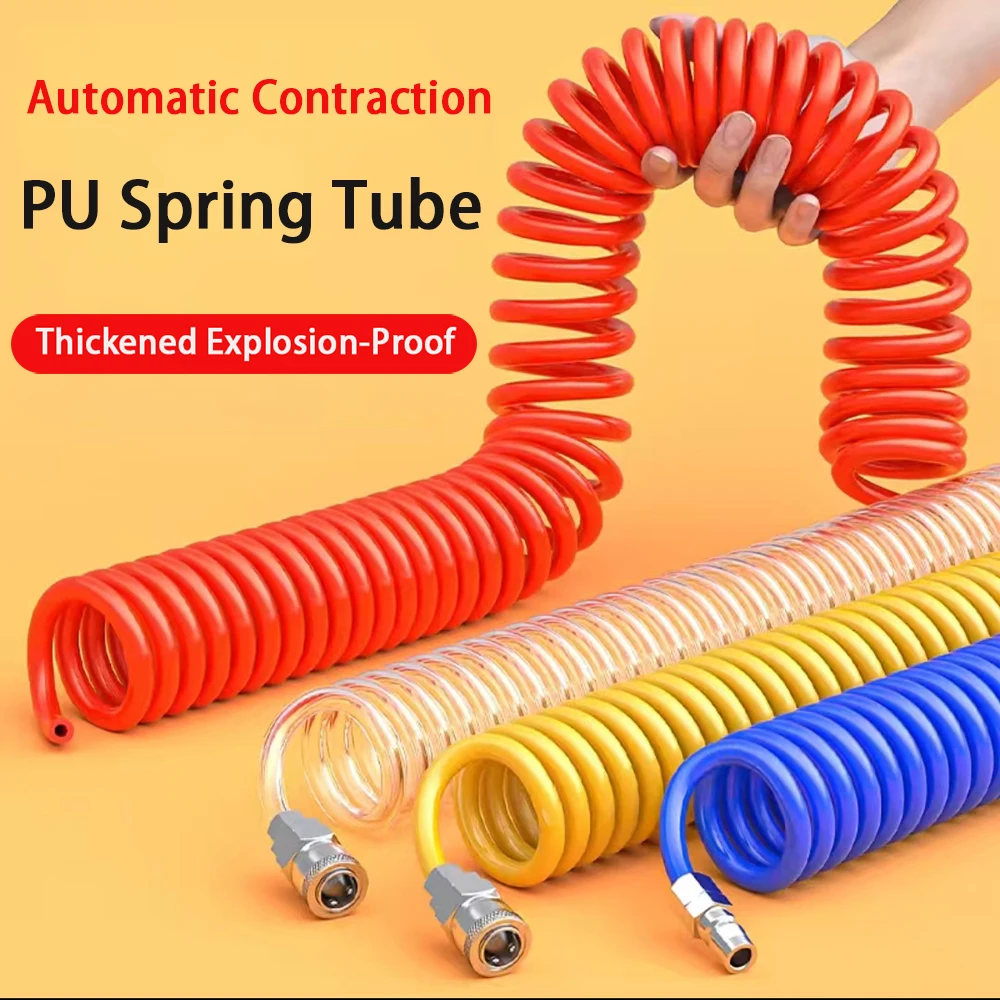 PU Spring Air Hose Air Compressor Air Pump High-Pressure Telescopic Dust Blowing Gun Pneumatic Screw Compressor Air Duct 8mm