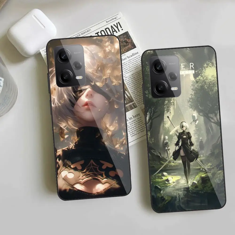 N_nieR 2B Automatas Phone Case For Redmi Note 13 Pro Plus 12 11 A3X A1 A2 13C 12C Black Glass Cases