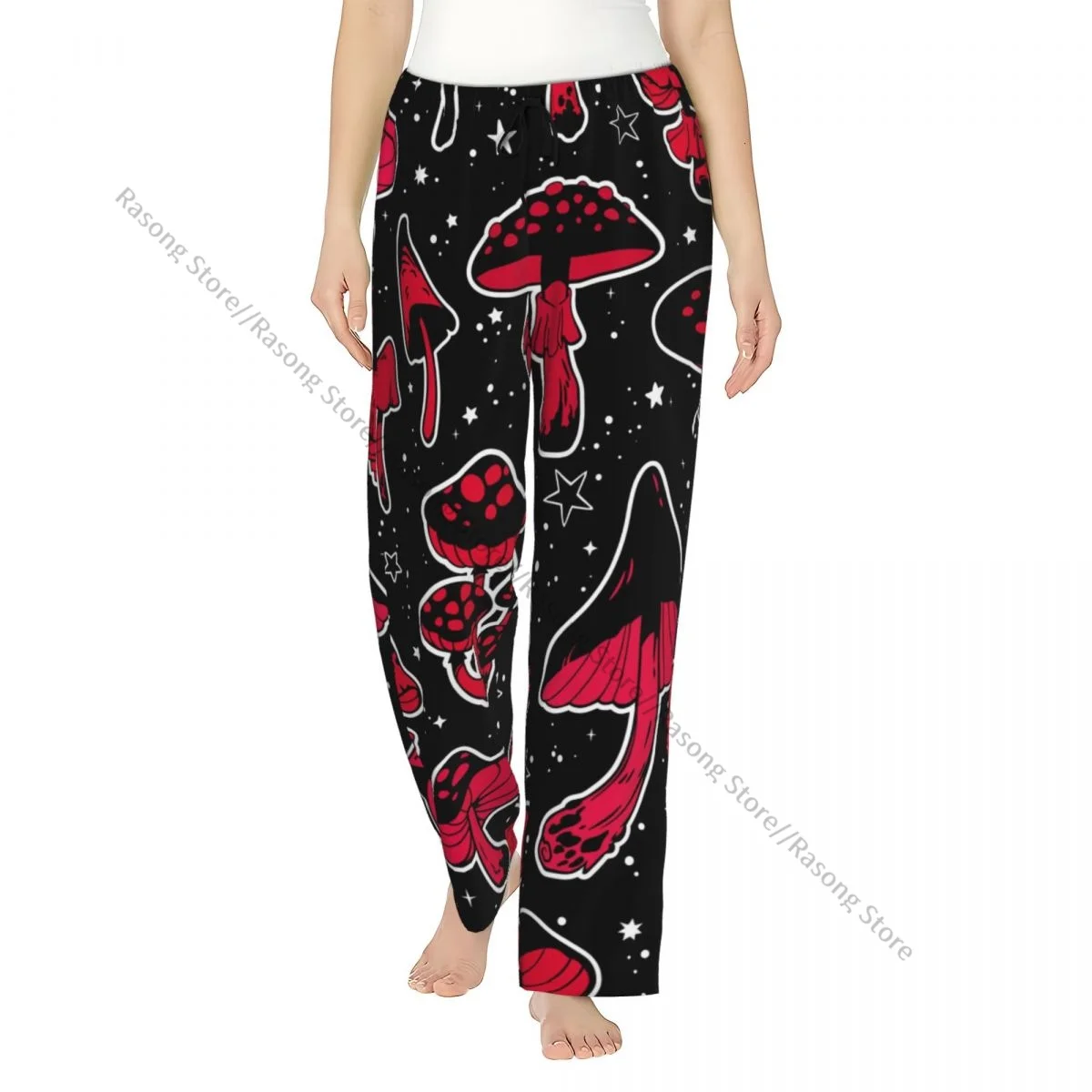 Women Flannel Lounge Pants Soft Red Fly Agarics Mushroom Pajama Pants Winter Sleepwear
