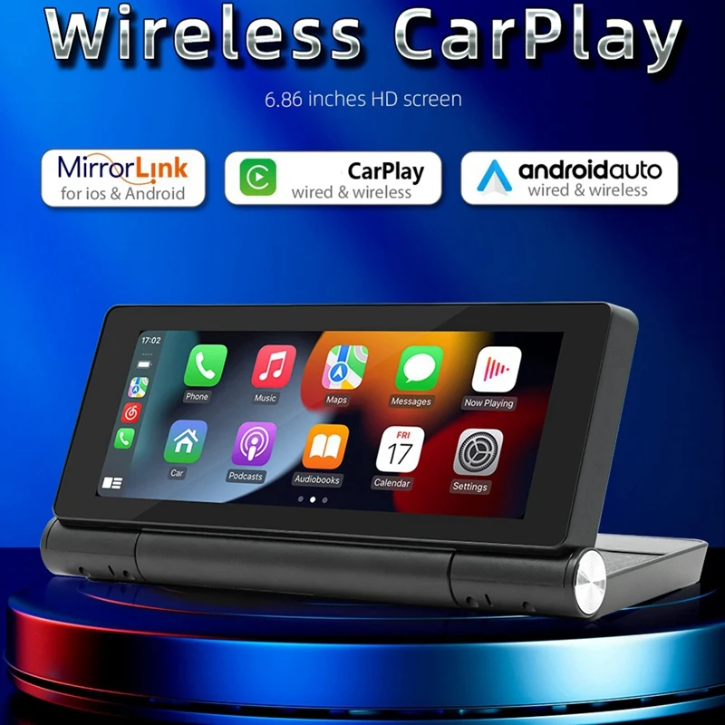 6.86Inch Car Portable Adjustable 180 Degrees Flip Screen Car Wireless Carplay Android Auto Touch Navigation Screen