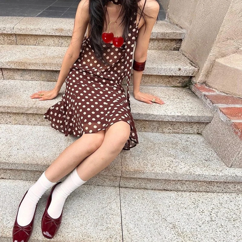 

New Polka Dot Sleeveless Slim Fit Top Polka Dot High Waist Temperament Skirt Set for Women