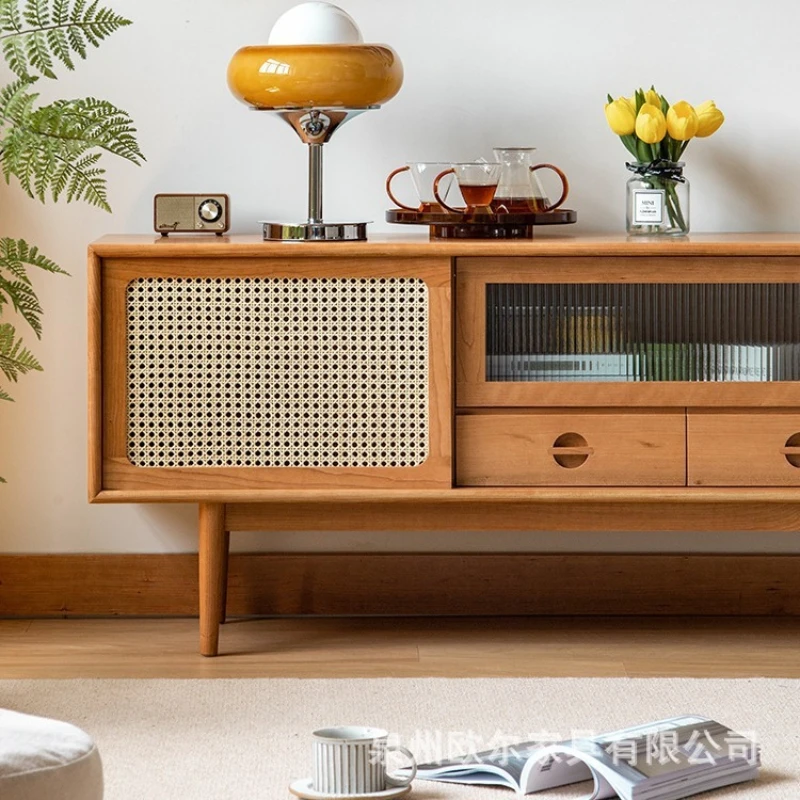 حامل تلفاز من الخشب الصلب الصوتي والبصري لغرفة النوم، حامل تلفزيون من خشب الكرز القديم، أثاث غرفة المعيشة الاسكندنافية، الدولاب JTT #4