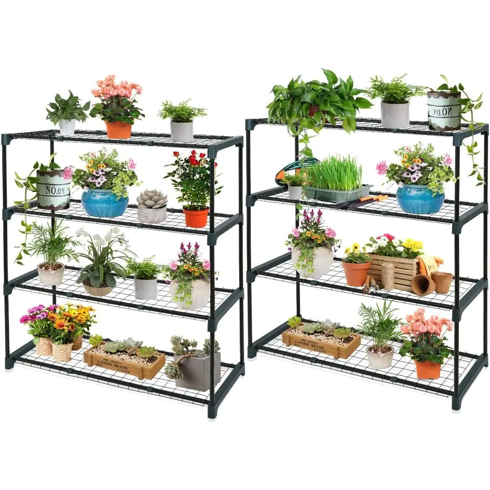 

Double 4-Tier Greenhouse Plant Shelves, 35x12x42, Suitable for Outdoor/Indoor Use