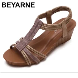 BEYARNESlope Heel Sandals Women's Summer New Casual and Versatile Fashion Roman Thick-soled Sponge Cake with Thin Sandals